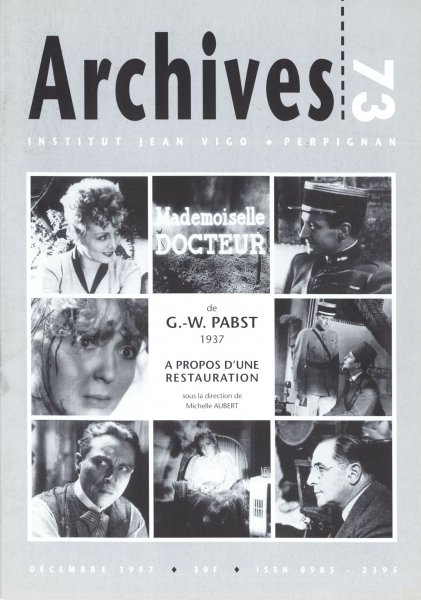 Couverture du livre: Mademoiselle Docteur de G.-W. Pabst (1937) - A propos d'une restauration