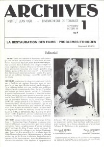 Couverture du livre La restauration des films par Raymond Borde