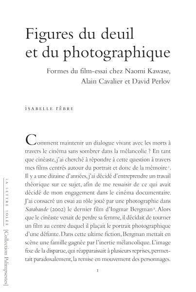 Book cover: Figures du deuil et du photographique - Formes du film-essai chez Naomi Kawase, Alain Cavalier et David Perlov