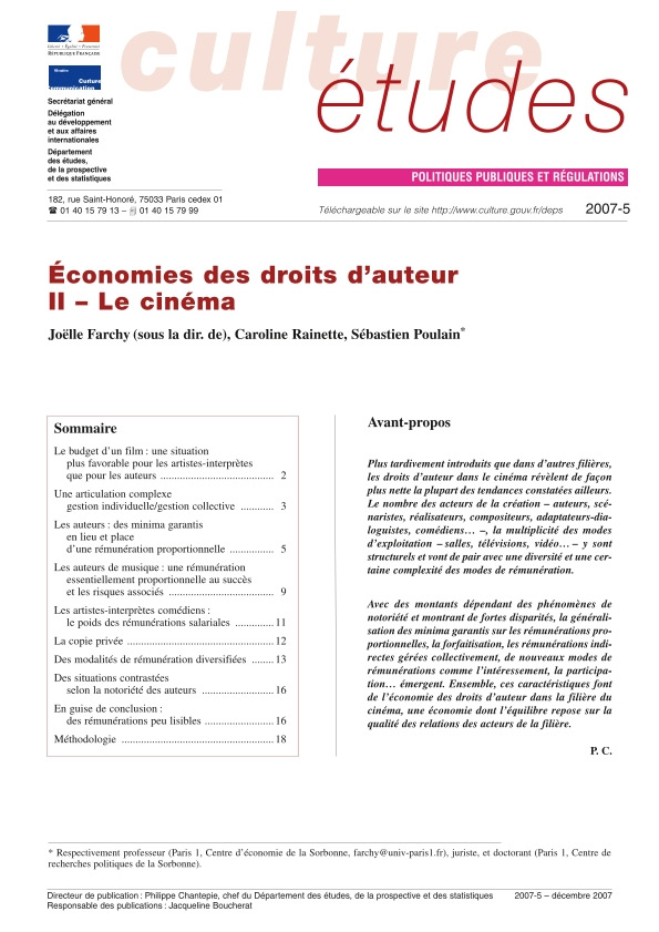 Couverture du livre : Économies des droits d'auteur - 2. Le cinéma