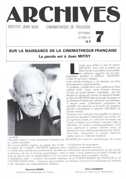 Couverture du livre : Sur la naissance de la Cinémathèque Française - La parole est à Jean Mitry