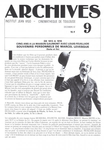 Couverture du livre : De 1913 A 1918, cinq ans à la maison Gaumont avec Louis Feuillade (2) - Souvenirs personnels de Marcel Levesque