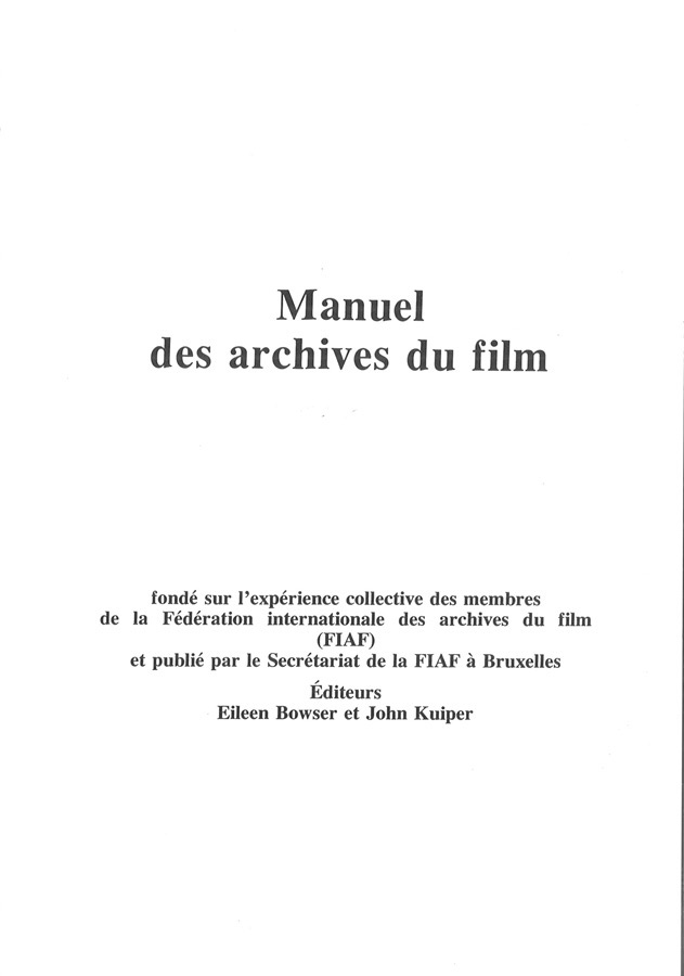 Couverture du livre: Manuel des archives du film