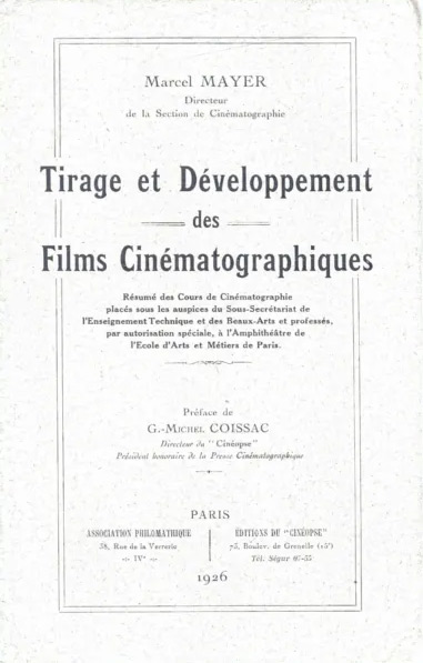 Couverture du livre : Tirage et développement des films cinématographiques