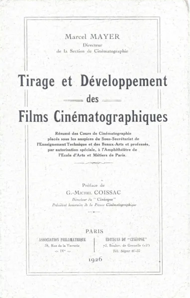 Couverture du livre: Tirage et développement des films cinématographiques